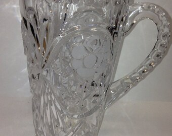 Pressed Glass Etched Rose Pitcher