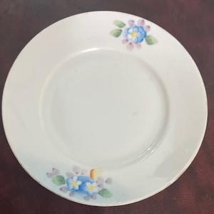 Rare Meito China Hand Painted Made in Japan Blue Floral Purple Trim Bread Plate