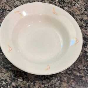 White Ironstone Rimmed Soup Bowl Niagara China Restaurant Ware Boomerangs Pattern