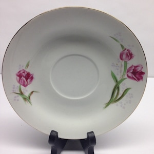 Tangshan Porzellan Untertasse weiß mit rosa Tulpen Made In China