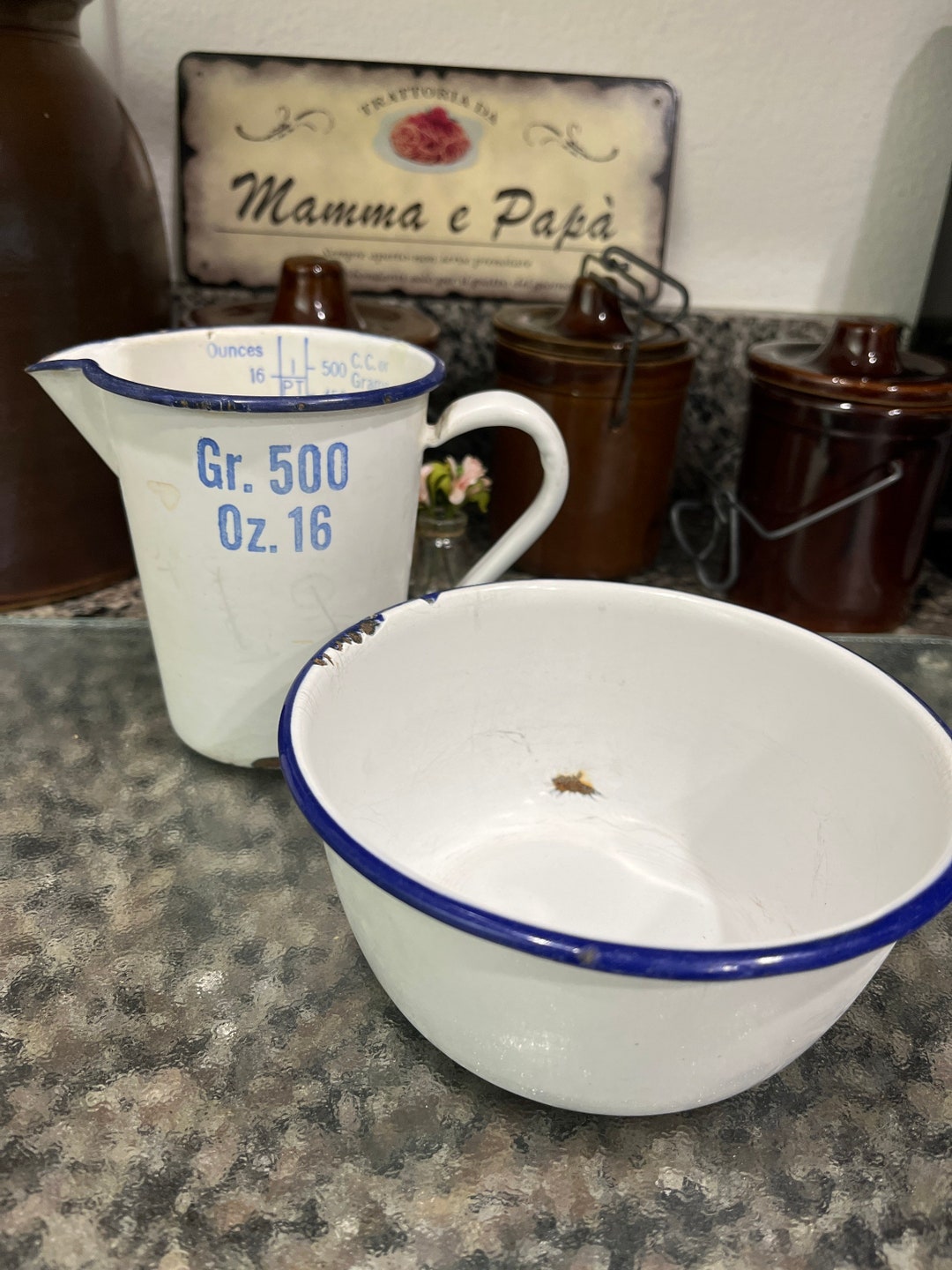 Vintage Enamel Medical Pitcher and Bowl Set: Cobalt Blue, 16 Oz, 6 Inch ...