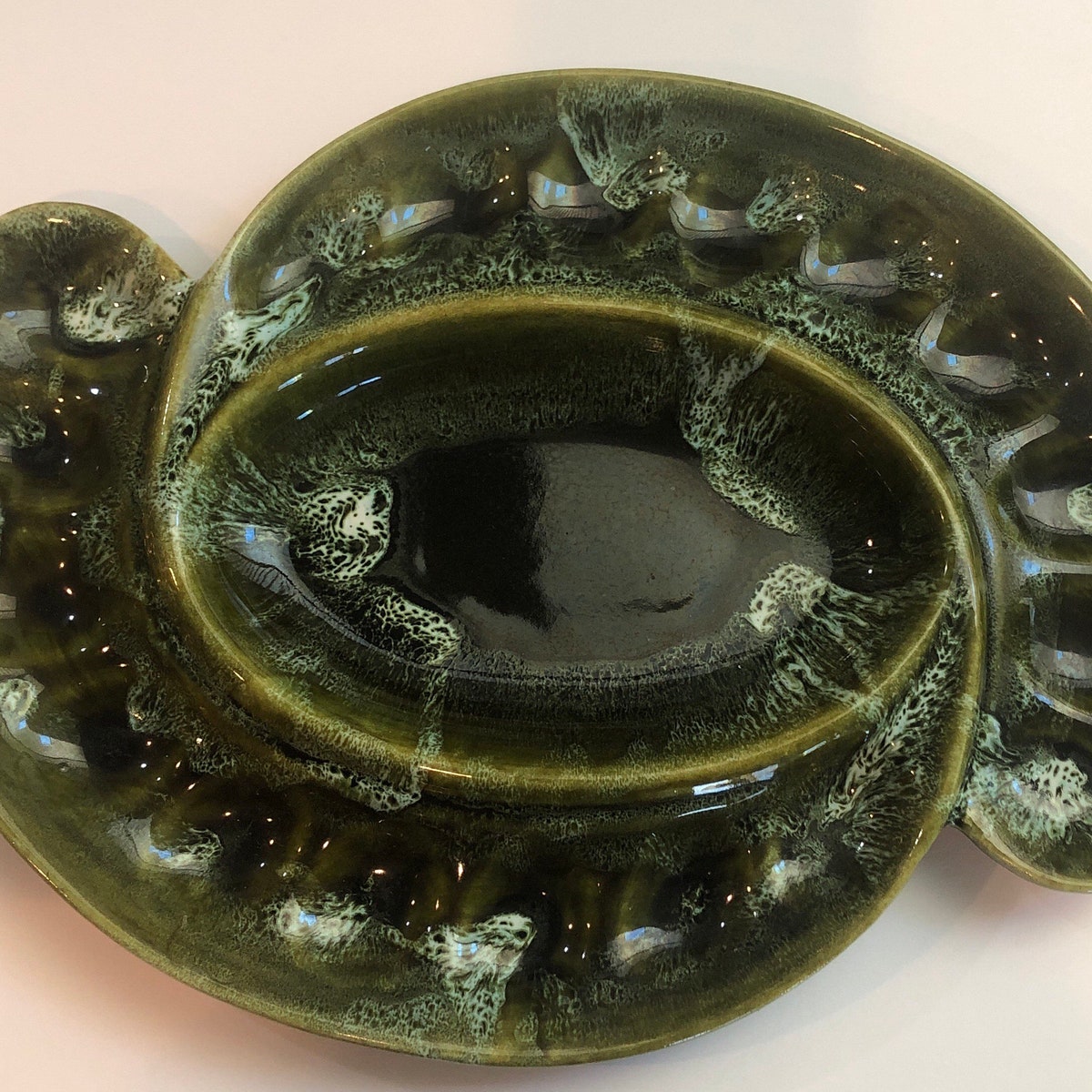 Wade Deviled Egg Platter Wade of California Pottery 732 Green Egg Platter 15x11 Avocado Green Drip Parisan Decor Holds 1 Dozen Eggs. - Etsy