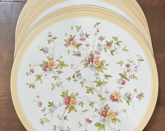 Pimpernel  Placemats Floral Yellow, Pink and Blue 1960s Cork Luncheon 10 Inch Round