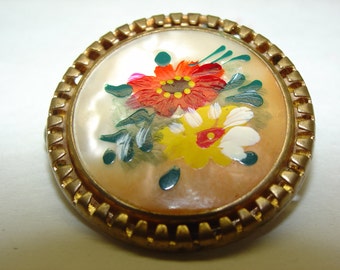 Antique French Celluloid Brooch Beautiful Wild Flowers