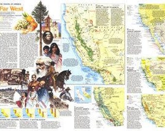 California Map Nevada Far West The Making of America National Geographic 27 x 20 1984