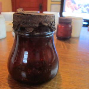 Antique Amber Glass Jar with Pontil mark Rusty Zink Lid image 2