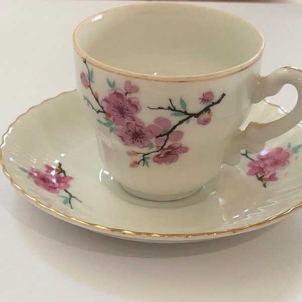 Vintage Demitasse Cup And Saucer Made in Japan Apple Blossoms