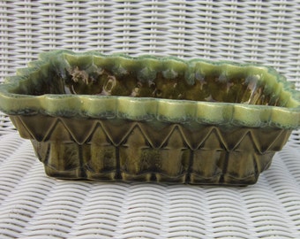 Green  Planter Geometric  Planter Ungemach Pottery UPCO Pottery Rectangular Step Planter 101-7- 2 Tone