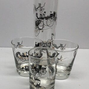 Vintage Libbey Antique Car Glasses Set Of 3 Black Gold Clear Cocktail Craze