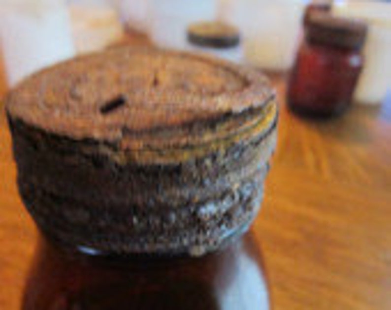 Antique Amber Glass Jar with Pontil mark Rusty Zink Lid image 1