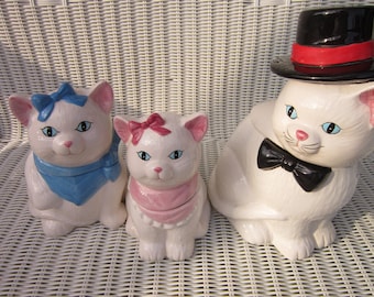 Cookie Jars Persian Cat Family set of 3 Dad, Mom and Baby