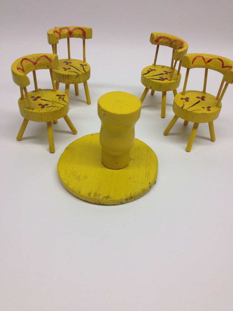 Miniature Kitchen Table and Chairs Dollhouse Wooden Yellow Etsy