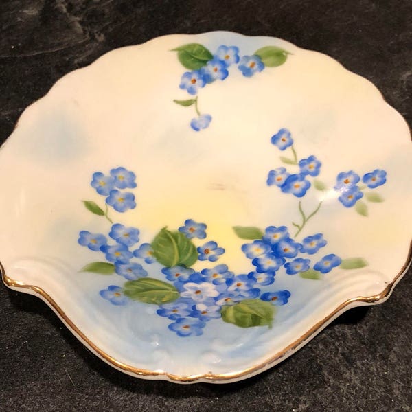 Lefton China Forget Me Not Snack Plate  6.75" x 5" x 1.5"