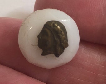 Glass Buttons with Metal Heads that depict a Greek or Roman Woman ONE Button