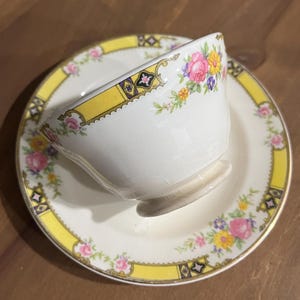 Vintage Knowles China Cup and Saucer: DeLuxe Yellow Band Floral
