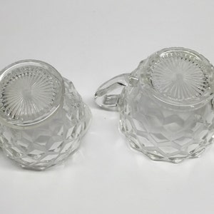 Fostoria Jeannette Glass Open Sugar bowl and Creamer Pressed Pattern Clear Glass Diamond Cut