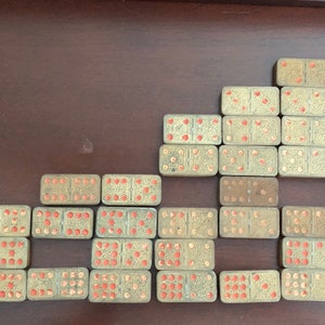 Antique Wooden Domino’s Set of Double Nines 7 missing tiles
