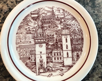 Vintage Ditmar-Urbach Czech Signed Hand-painted Collector's 7" Display Plate Brown and White