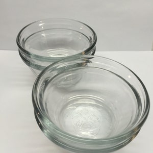 Anker Hocking Vintage Custard Cups Gepresstes Glas Set von 4 Gestempelt 1038 Ovenware markiert Vintage