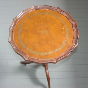 Antique Leather Top Tripod Wine Table with Gold Leaf Detail c1940