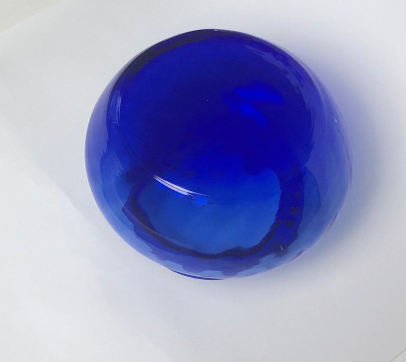 Vintage Cobalt Blue Glass Vase Swirl Design Large Mouth Glass Vase 4 inches Rare