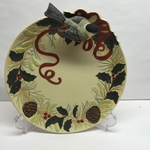 Vintage Lenox Plate Chick-a-dee 3D Winter Greetings 1995 Catherine McClung