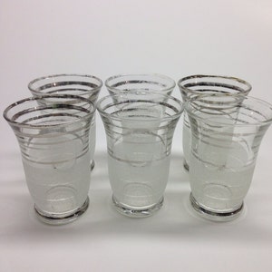 Vintage Frosted Juice Glasses with Silver Trim - Set of 6