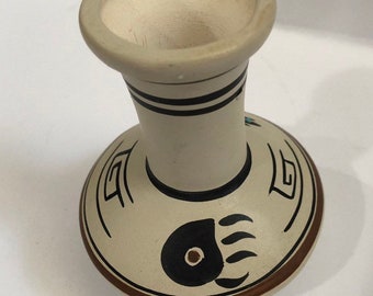 Vintage Hopi Toad Pueblo Native American Signed Clay Pottery Vase Vessel Bear / Claw