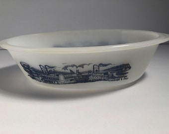 Currier & Ives Casserole Dish with Steamboats