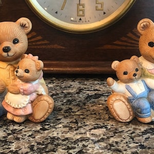 Homco Bear Figurines: Mr. & Mrs. with Cubs