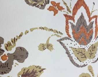 Wallpaper Roll Cream Background with Brown, Orange and White Flowers Rare and Beautiful 70 Square FEET