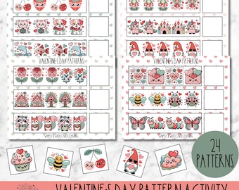 Actividad de patrones para San Valentín, actividad de educación en casa para San Valentín, juego Montessori para San Valentín, hoja de trabajo de patrones