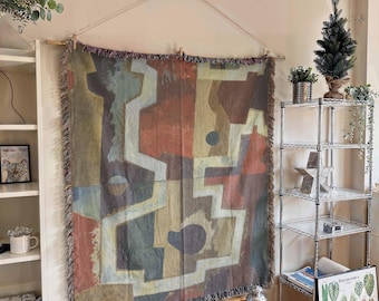Woven Cotton Throw Blanket: Adamson-Eric Abstract Geometric Tapestry