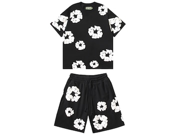 Unisex Flower Print Two Piece Oversized T-Shirt & Shorts