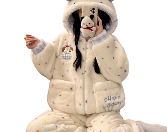 Women's Kawaii Fleece Bear Pajama Set Hoodie