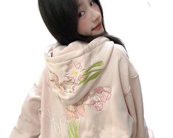 Women's Oversized Floral Zip up Hoodie