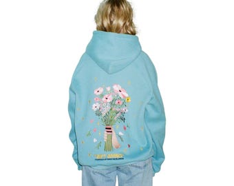 Dandy Blue Floral Print Hoodie