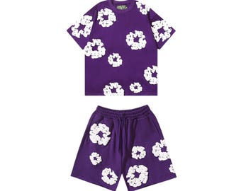 Unisex Oversized Floral Tee Shorts Set Two Piece Set