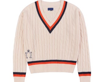 Unisex Oversized Cable Knit V-Neck Pullover Sweater