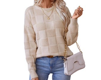 Women's Check Knit Pullover Sweater