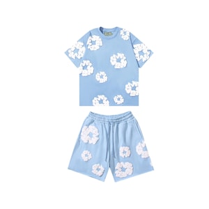 Unisex blommigt matchande tvådelat set med t-shirt och shorts