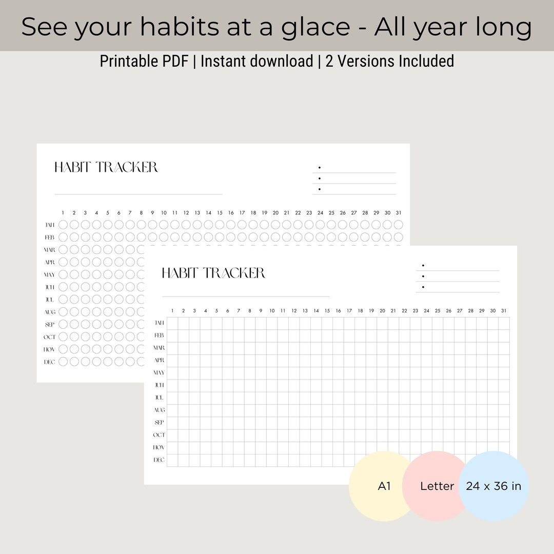 Yearly Habit Tracker Printable Undated Goal and Routine Tracker to ...