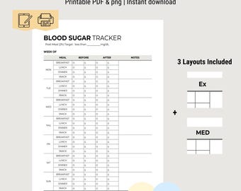 Diabetes Planner Printable to Track Blood Sugar Meals and Daily Patterns