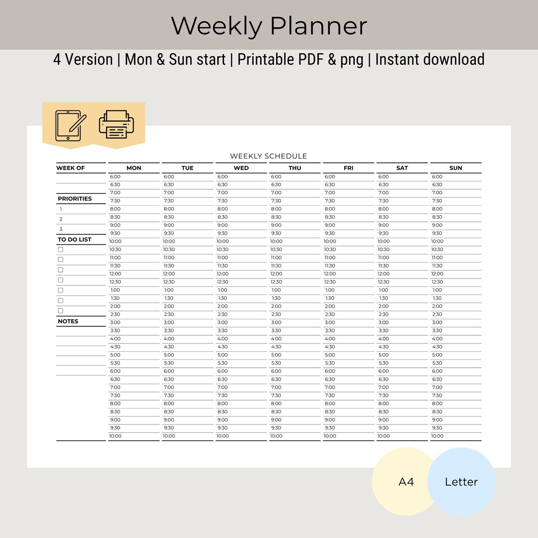 Weekly Planner Undated Printable & Digital - Etsy