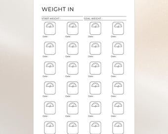 Minimal Weight Tracker Printable PDF | Undated 6 Month Weight Log for Long Term Results