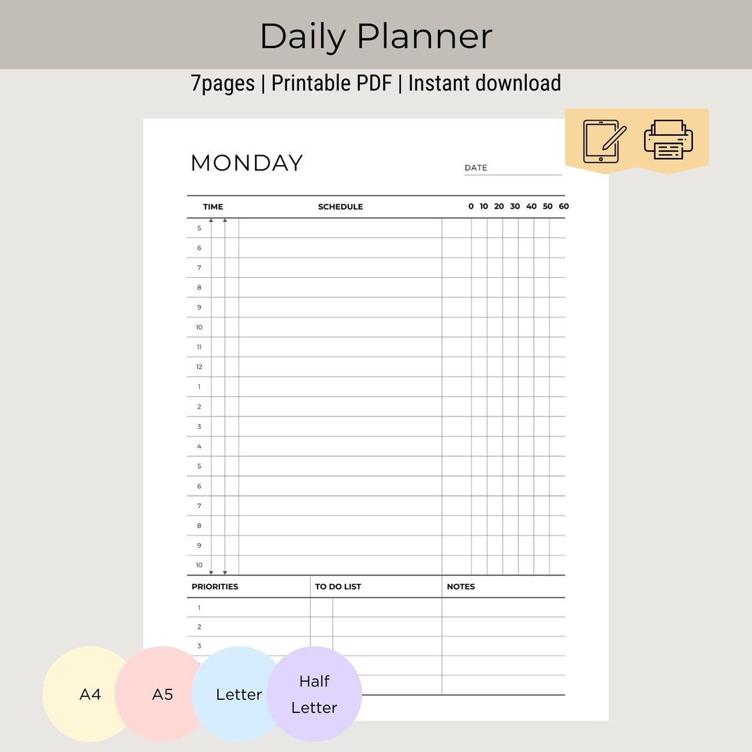 Daily Planner Printable PDF for Busy Days Goodnotes iPad Planner to ...