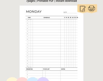Daily Planner Printable PDF, GoodNotes iPad Organizer (A4, A5, Letter, Half Letter)