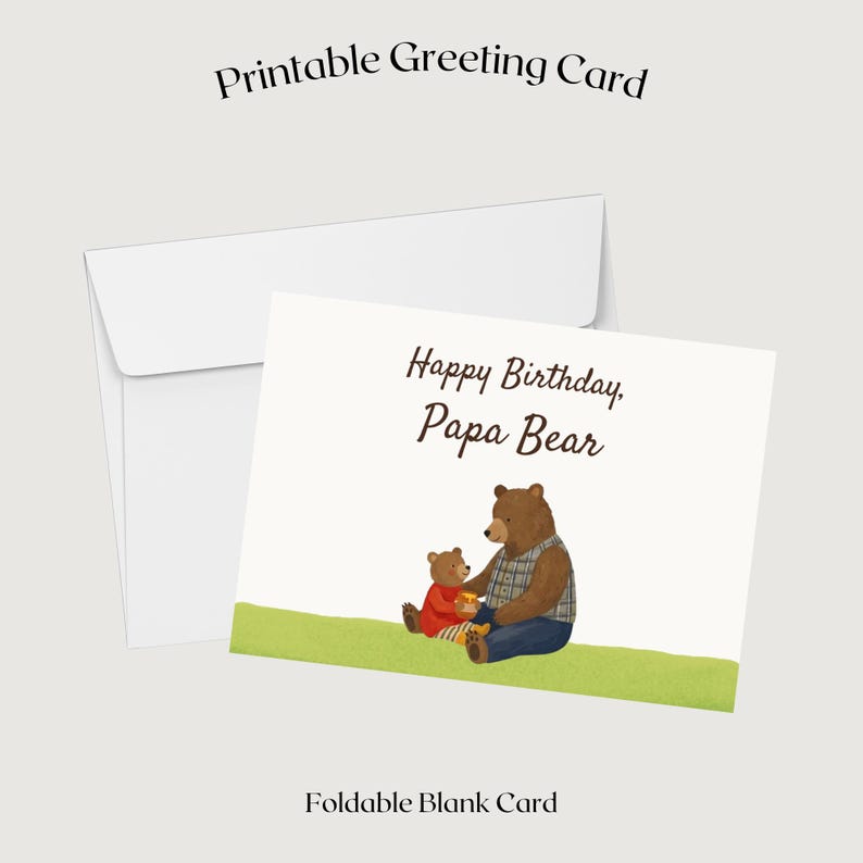 Papa Bear Birthday Card for Dad (digital Download, Printable A7 ...