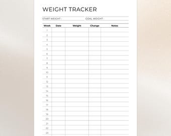 24 Week Weight Loss Tracker Printable 6 Month Undated Weekly Weigh In Tracker PDF