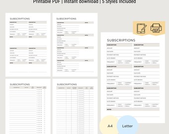 Subscription Tracker Printable PDF Digital Subscription Tracker to Stop Wasting Money Track Monthly Bills and Renewals Easily